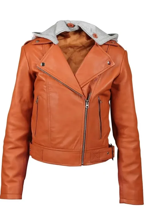 womens-orange-faux-leather-hooded-jacket