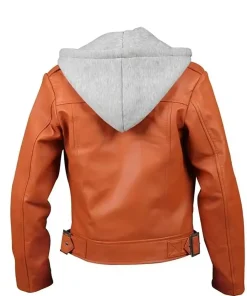 womens-orange-faux-leather-hooded-jacket