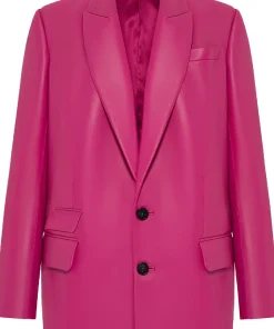 womens-pink-faux-leather-blazer