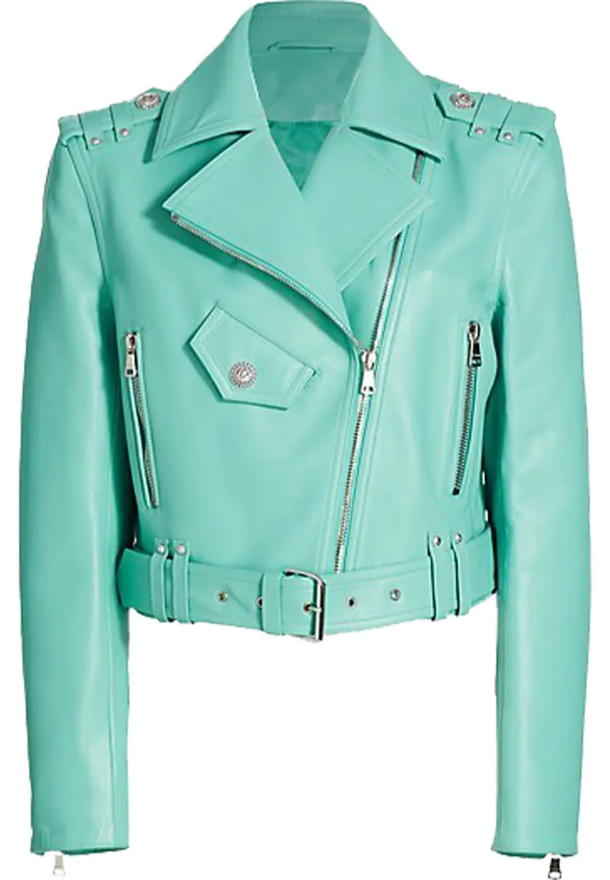 Women’s Turquoise Faux Belted Biker Jacket 1 womens-turquoise-faux-belted-biker-jacket