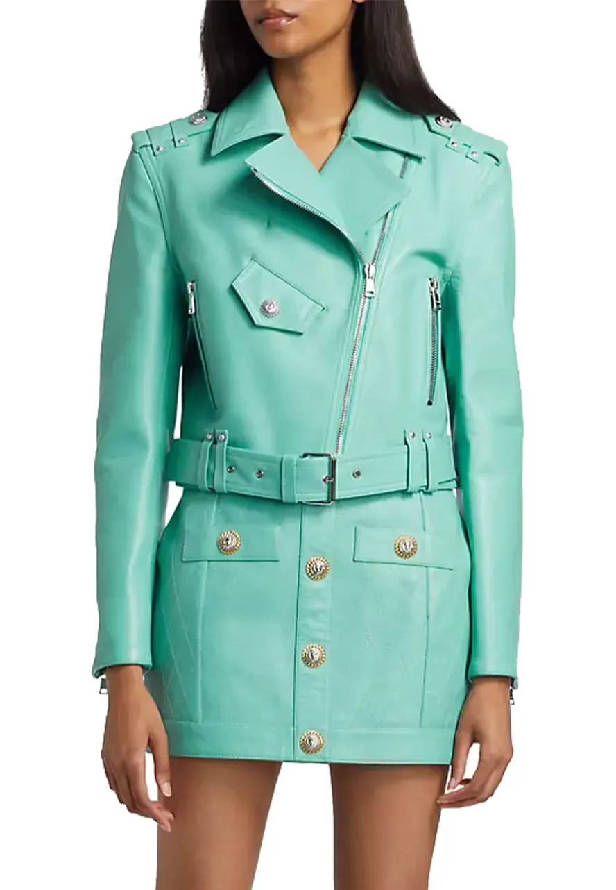 Women’s Turquoise Faux Belted Biker Jacket 4 womens-turquoise-faux-belted-biker-jacket