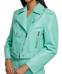 Women’s Turquoise Faux Belted Biker Jacket 10 womens-turquoise-faux-belted-biker-jacket