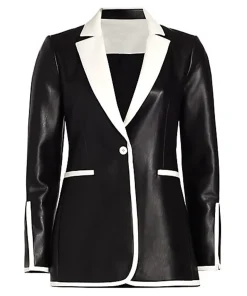 womens-two-tone-faux-leather-one-button-blazer