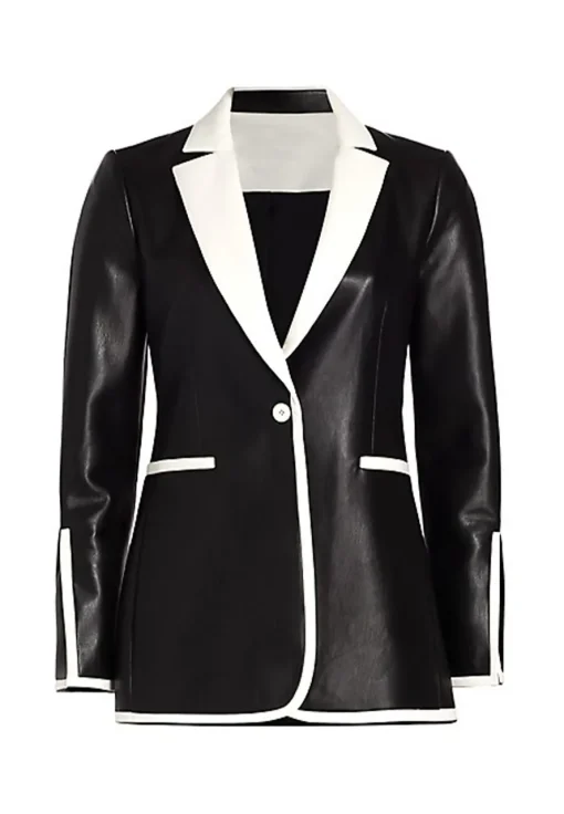 womens-two-tone-faux-leather-one-button-blazer