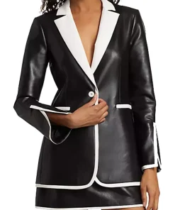 womens-two-tone-faux-leather-one-button-blazer