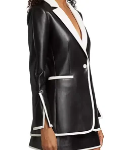 womens-two-tone-faux-leather-one-button-blazer