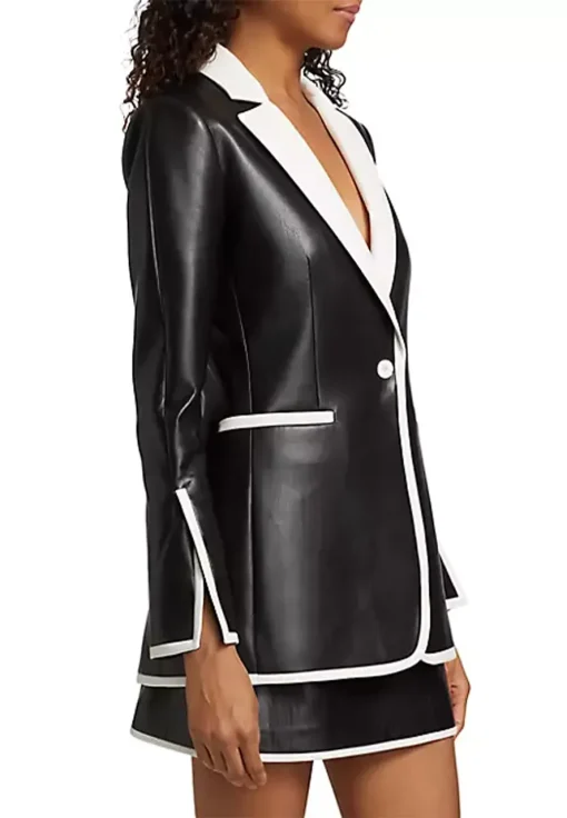 womens-two-tone-faux-leather-one-button-blazer