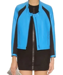 womens-blue-and-black-faux-leather-jacket