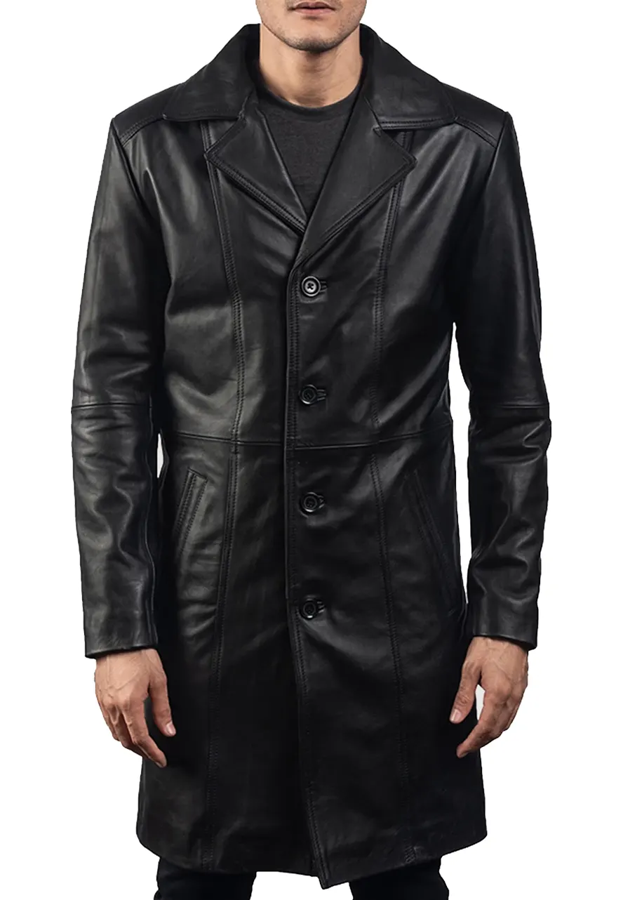 Mens Black Faux Leather Trench Coat 1 black-faux-leather-trench-coat