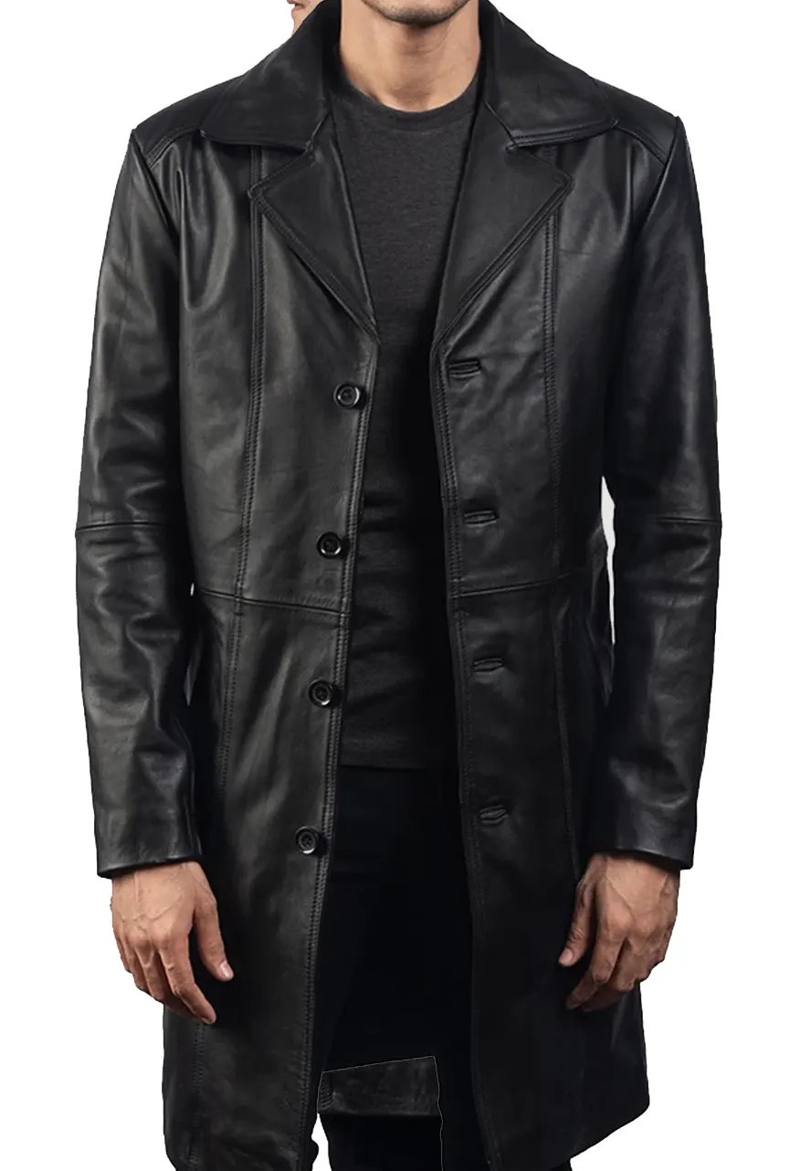 Mens Black Faux Leather Trench Coat 3 faux-leather-coat-black