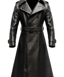 mens-black-long-faux-leather-trench-coat