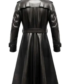 mens-black-long-faux-leather-trench-coat