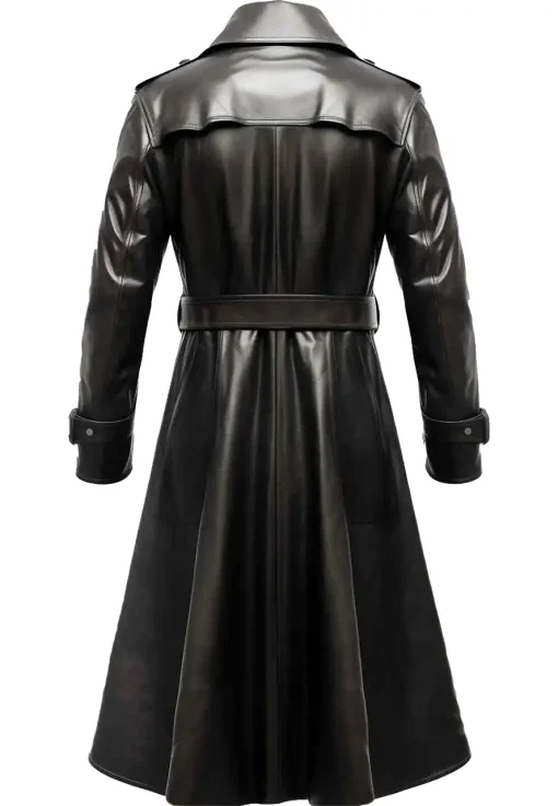 mens-black-long-faux-leather-trench-coat