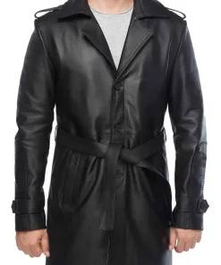 mens-long-black-faux-leather-trench-coat
