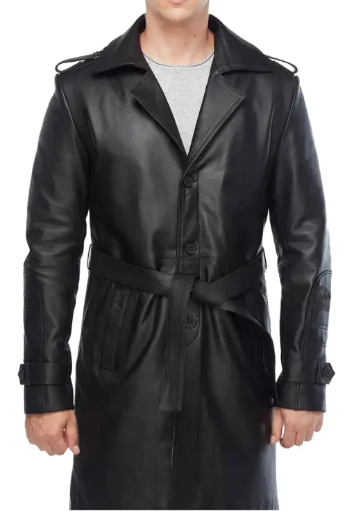 mens-long-black-faux-leather-trench-coat