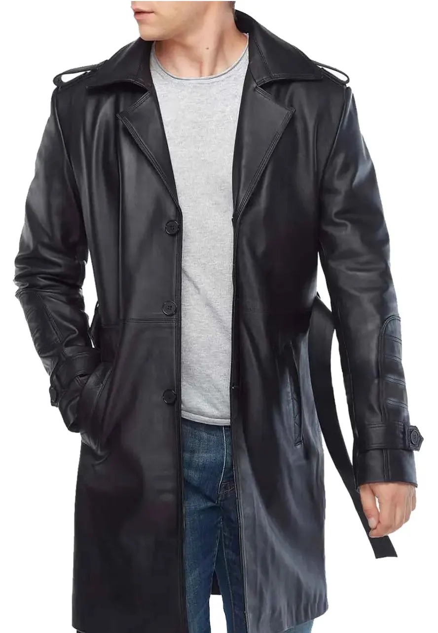 Men's Long Black Faux Leather Trench Coat 3 mens-long-black-faux-leather-trench-coat