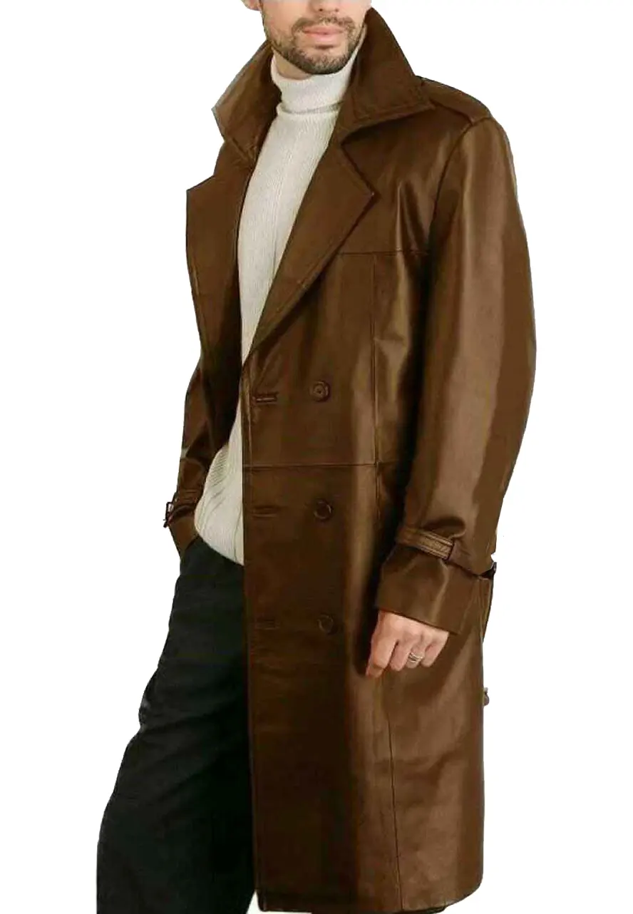 Men's Long Brown Faux Leather Coat 2 mens-long-brown-faux-leather-coat