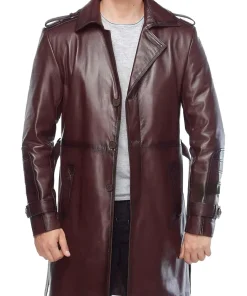 mens-long-maroon-faux-leather-trench-coat
