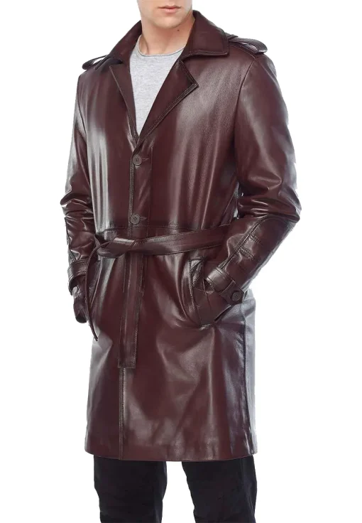 mens-long-maroon-faux-leather-trench-coat