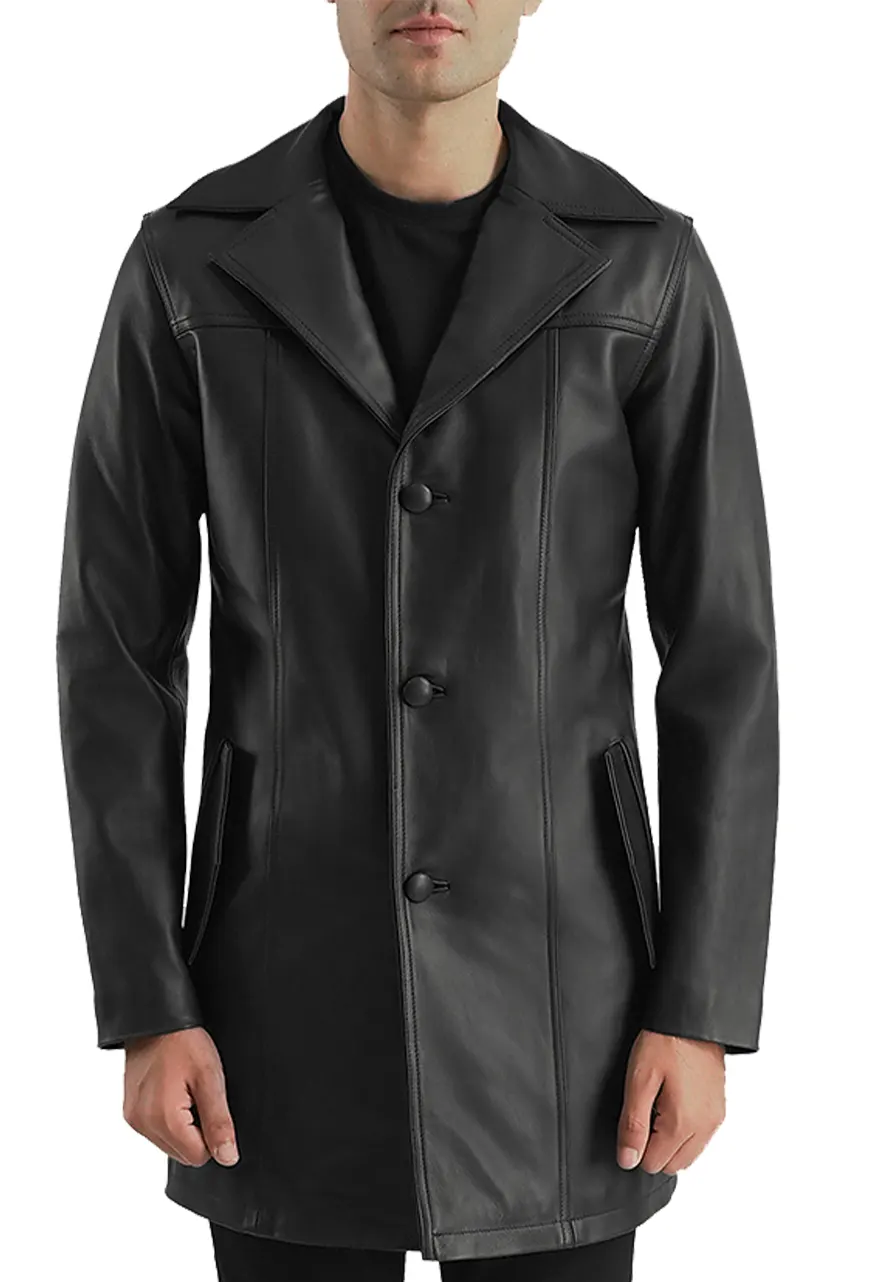 Men's Mid-Length Black Faux Leather Coat 1 mens-mid-length-black-faux-leather-coat