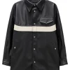 mens-shirt-style-black-faux-leather-white-stripes-jacket