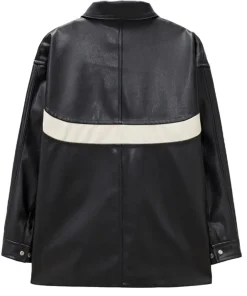 mens-shirt-style-black-faux-leather-white-stripes-jacket