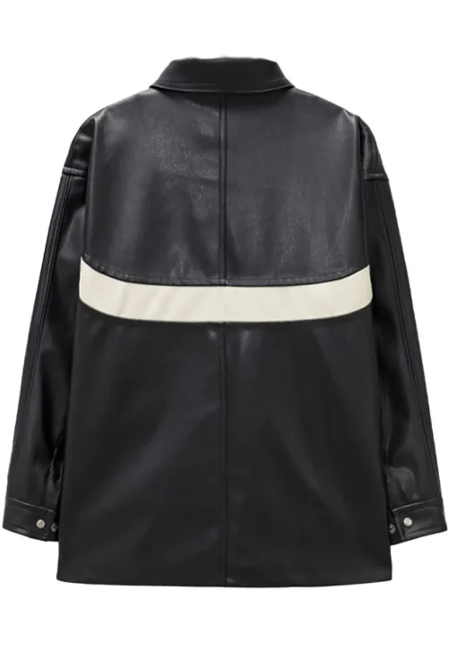 mens-shirt-style-black-faux-leather-white-stripes-jacket