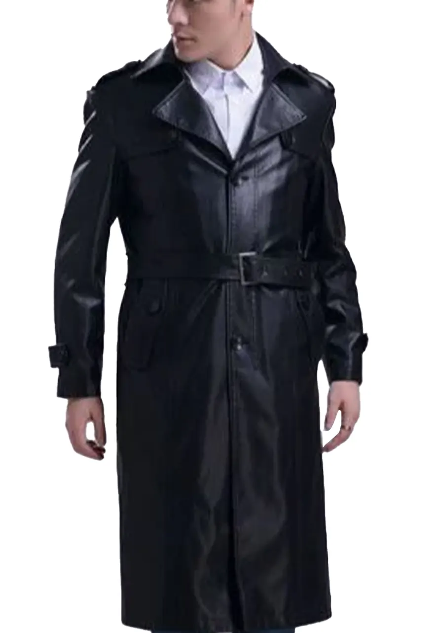 Men's Trench Black Faux Leather Coat 1 mens-trench-black-faux-leather-coat
