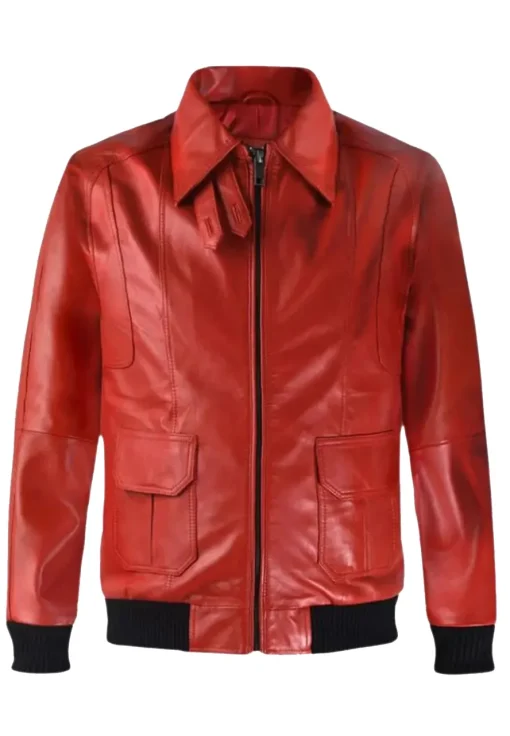 mens-vintage-red-faux-leather-bomber-jacket