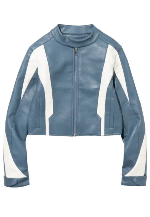 womens-blue-and-white-faux-leather-jacket