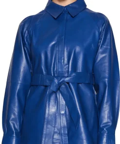 womens-blue-faux-leather-belted-jacket