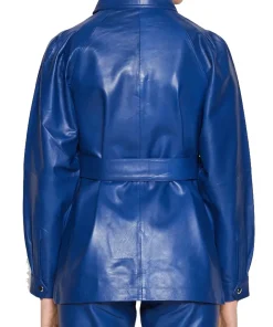 womens-blue-faux-leather-belted-jacket