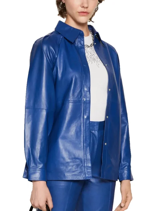 womens-blue-faux-leather-belted-jacket