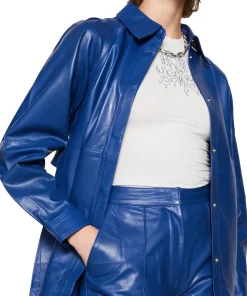 womens-blue-faux-leather-belted-jacket