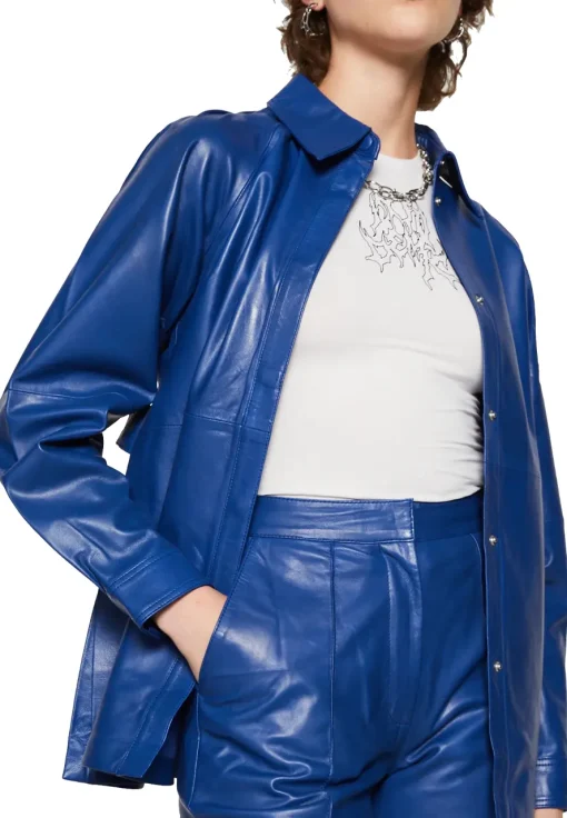 womens-blue-faux-leather-belted-jacket