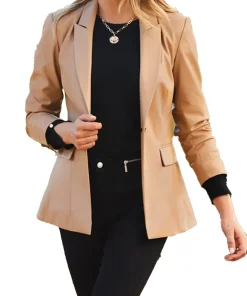 womens-camel-faux-leather-blazer