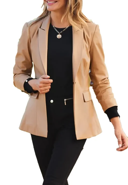 womens-camel-faux-leather-blazer