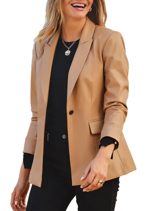 womens-camel-faux-leather-blazer