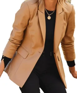 womens-camel-faux-leather-blazer