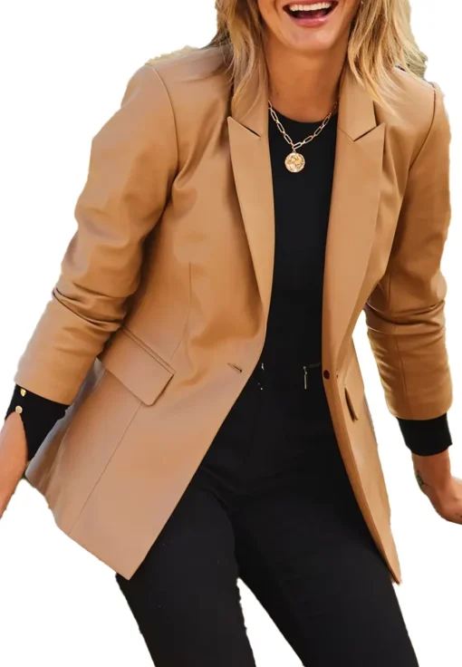 womens-camel-faux-leather-blazer