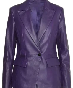 womens-faux-leather-purple-blazer
