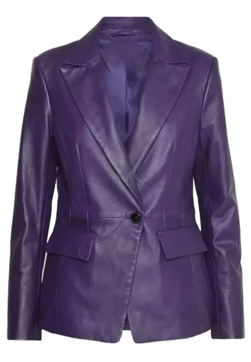 womens-faux-leather-purple-blazer