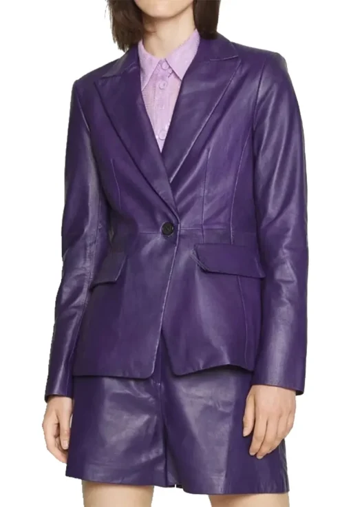 womens-faux-leather-purple-blazer