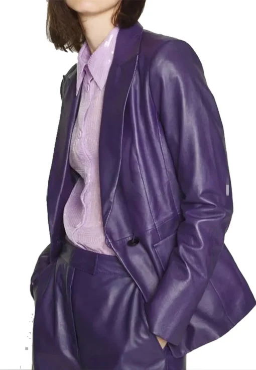 womens-faux-leather-purple-blazer