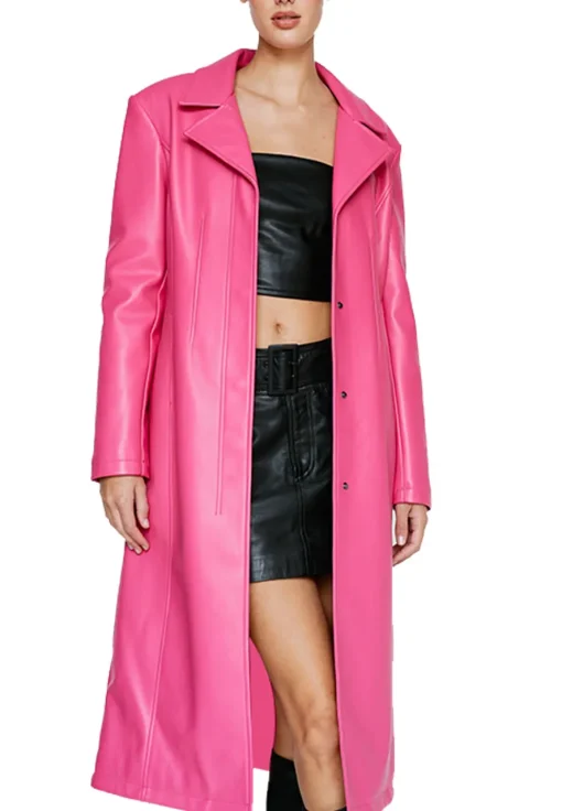 womens-longline-pink-faux-leather-coat