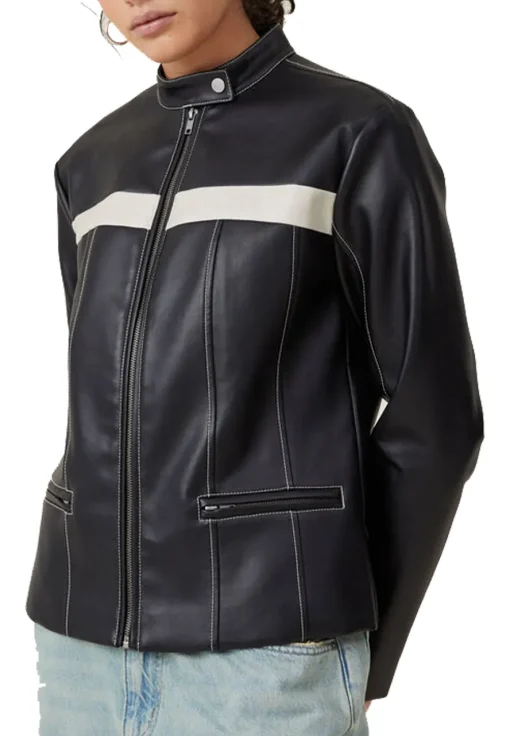 womens-moto-black-faux-leather-white-stripes-jacket