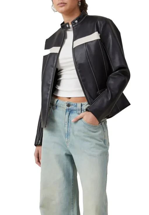 womens-moto-black-faux-leather-white-stripes-jacket