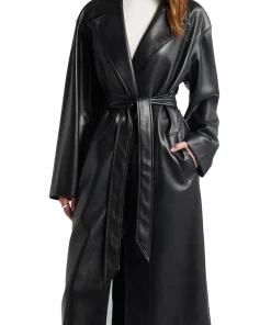 womens-sleek-black-faux-leather-trench-coat