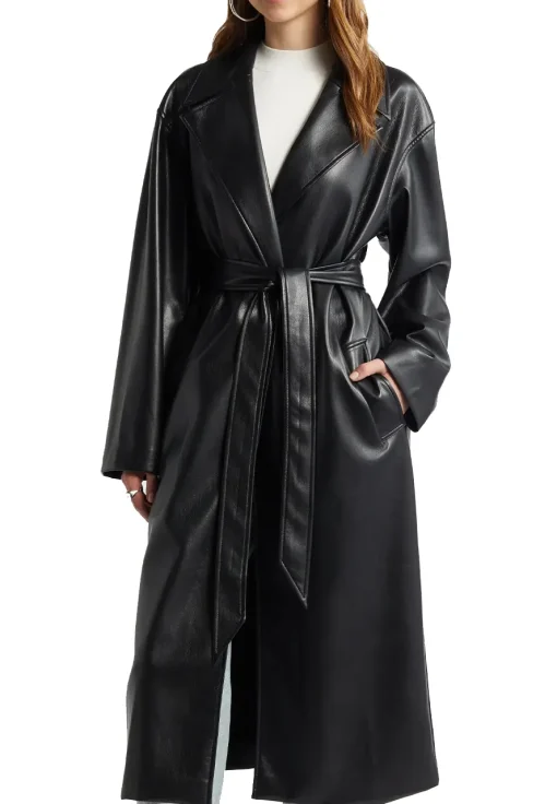 womens-sleek-black-faux-leather-trench-coat