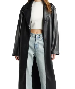 womens-sleek-black-faux-leather-trench-coat